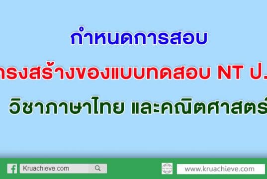 กำหนดการสอบ และกรอบโครงสร้างของแบบทดสอบ NT ป.3 วิชาภาษาไทย และคณิตศาสตร์