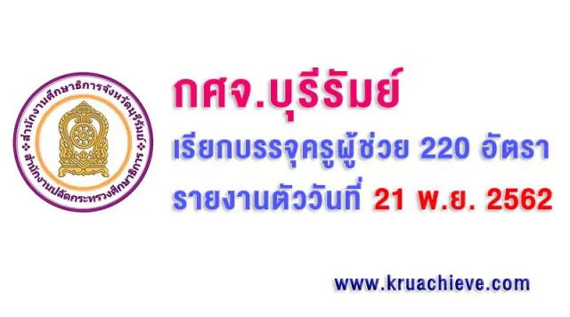 กศจ.บุรีรัมย์ เรียกบรรจุครูผู้ช่วย 220 อัตรา รายงานตัววันที่ 21 พ.ย. 2562