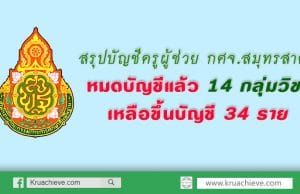 ข้อมูลการเรียกบรรจุครูผู้ช่วย บัญชี กศจ.สมุทรสาคร ปี 2561 หมดบัญชีแล้ว 14 กลุ่มวิชา เหลือขึ้นบัญชี 34 ราย