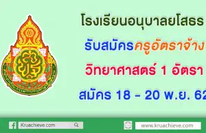 โรงเรียนอนุบาลยโสธร รับสมัครครูอัตราจ้างวิทยาศาสตร์ 1 อัตรา วันที่ 18 - 20 พ.ย. 62