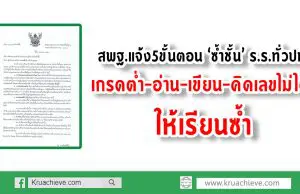 สพฐ.แจ้ง5ขั้นตอน ‘ซ้ำชั้น’ ร.ร.ทั่วปท. เกรดต่ำ-อ่าน-เขียน-คิดเลขไม่ได้ ให้เรียนซ้ำ