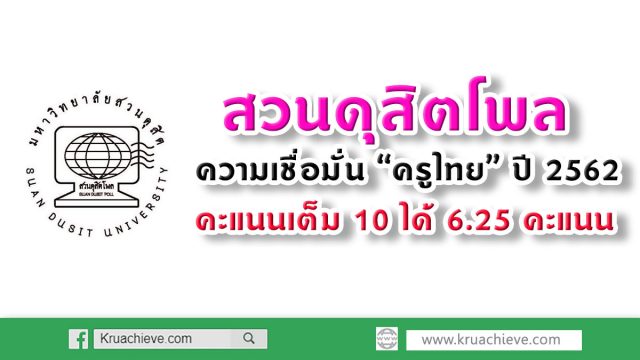 สวนดุสิตโพล เผย ความเชื่อมั่น “ครูไทย” ปี 2562 คะแนนเต็ม 10 ได้ 6.25 คะแนน