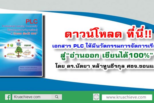 ดาวน์โหลดเอกสาร PLC ให้มีนวัตกรรมการจัดการเรียนรู้สู่“อ่านออก เขียนได้100%” โดย ดร.นัตยา หล้าทูนธีรกุล ศธจ.ขอนแก่น