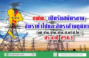 กฟผ. เปิดรับสมัครงาน อัตราทั่วไปและอัตราส่วนภูมิภาค (วุฒิ ปวช./ปวท./ปวส./ป.ตรี/ป.โท ) ประจำปี 2563