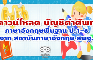 ดาวน์โหลด บัญชีคำศัพท์ ภาษาอังกฤษ พื้นฐาน ป.1-6 จาก สถาบันภาษาอังกฤษ สพฐ.