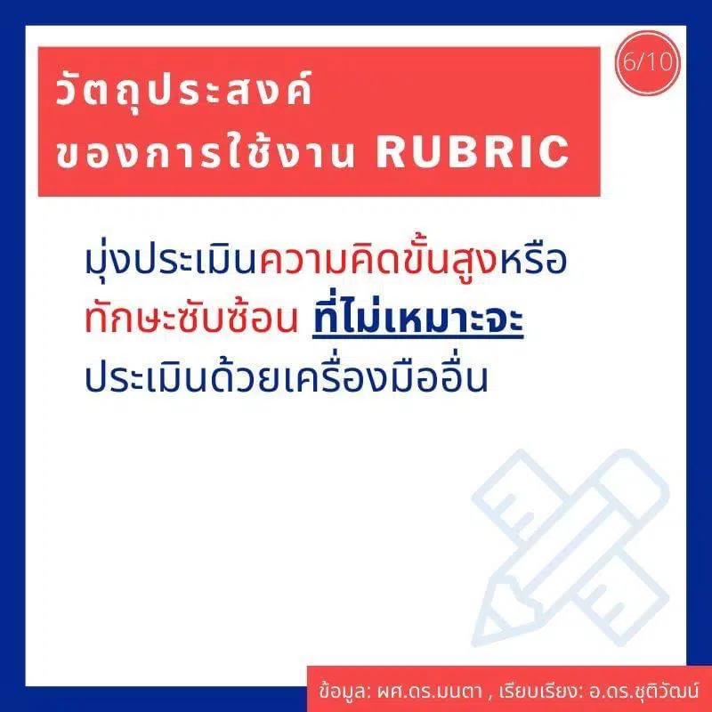 ทำความรู้จักกับการใช้เกณฑ์การประเมินแบบ Rubric (Rubric Scoring) เพื่อใช้ประกอบการประเมินฯ