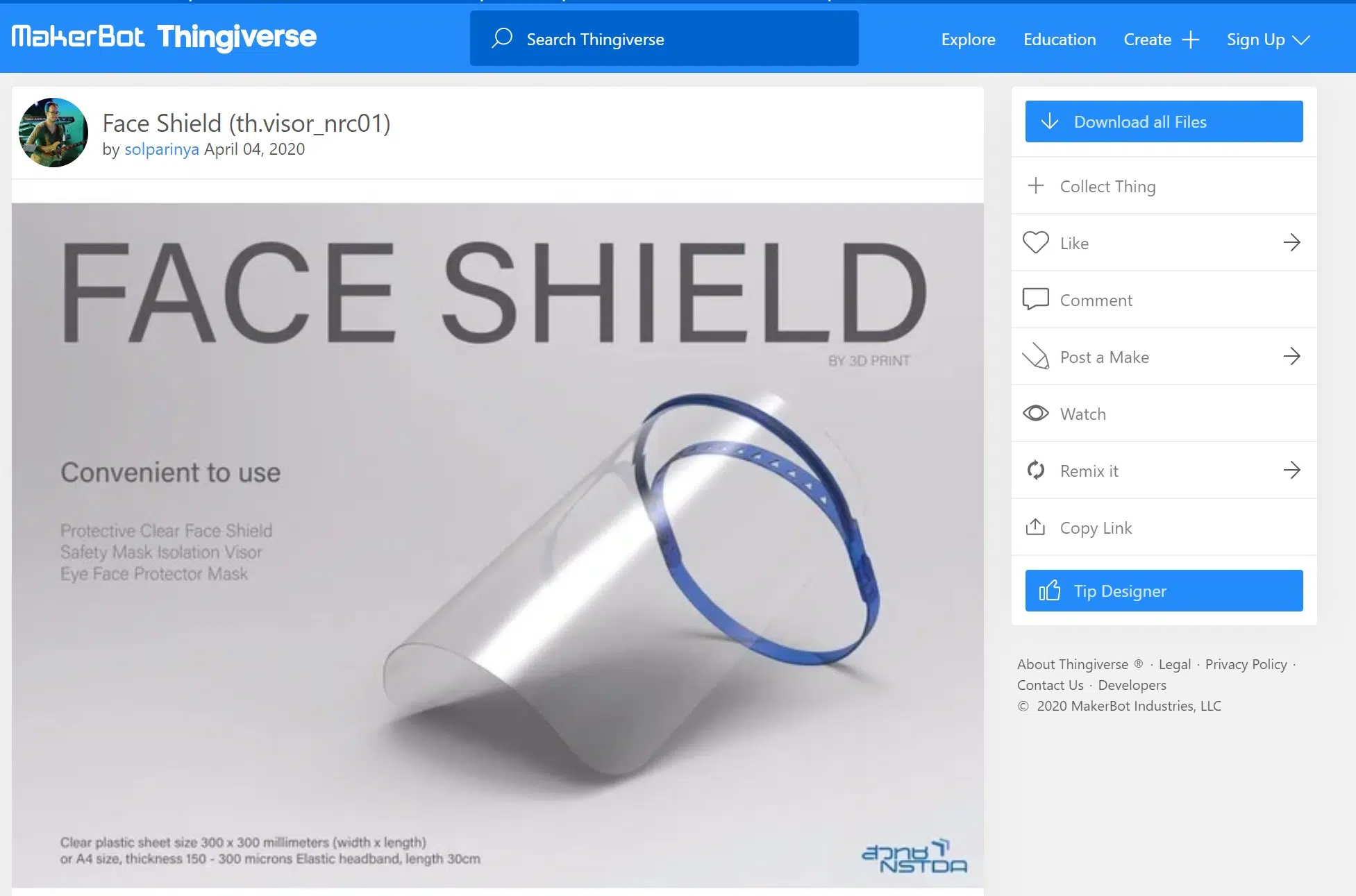 นักพัฒนาต้นแบบ สวทช. ร่วมกับเหล่า Maker Thailand แจกแบบ Face shield เพื่อนำไปพิมพ์ชิ้นงานให้กับบุคลากรทางการแพทย์
