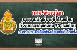 กศจ.พิษณุโลก รายงานบัญชีรายชื่อโรงเรียนที่จะบรรจุและแต่งตั้ง 70 โรงเรียน วันรายงานตัวเลือกโรงเรียนจะแจ้งอีกครั้ง เนื่องจาก COVID-19