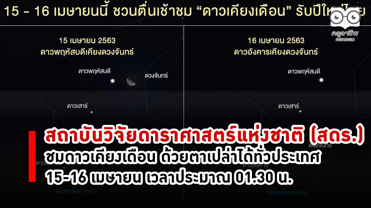 15-16 เมษายน นี้ ชมดาวเคียงเดือน ด้วยตาเปล่าได้ทั่วประเทศ