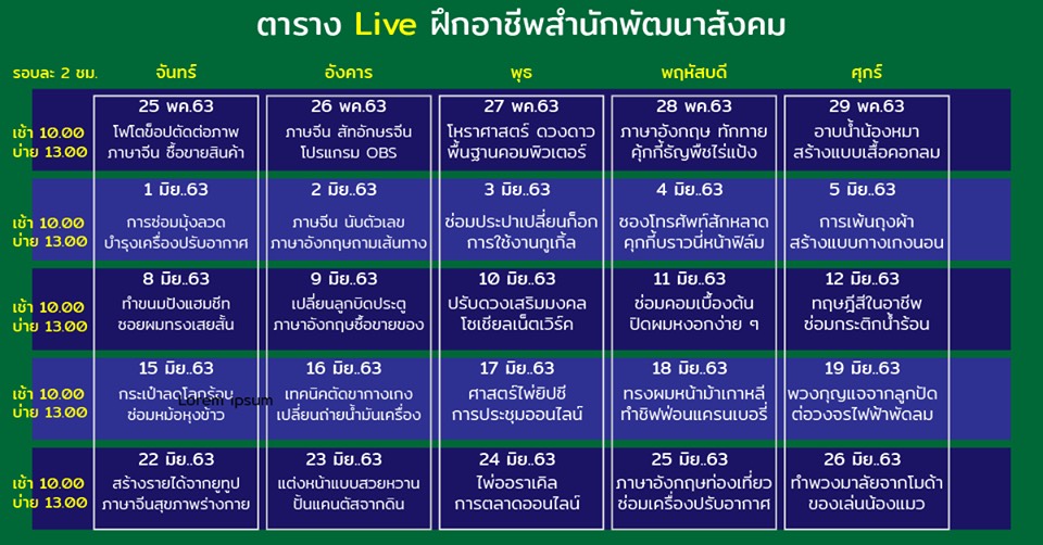 กทม.เปิดสอนอาชีพออนไลน์ อยู่ที่ไหนก็เรียนได้ เปิดสอนทุกวันจันทร์-ศุกร์ วันละ 2 วิชา เวลา 10.00 น. และเวลา 13.00 น.