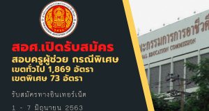 สอศ.เปิดรับสมัครครูผู้ช่วย กรณีพิเศษ เขตทั่วไป 1,869 อัตรา และเขตพิเศษ 73 อัตรา รับสมัครทางอินเทอร์เน็ต 1 - 7 มิถุนายน 2563