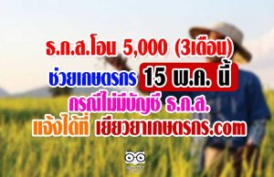 ธ.ก.ส.โอน 5 พันช่วยเกษตรกร 15 พ.ค. นี้ ไม่มีบัญชี ธ.ก.ส. แจ้งได้ที่ เยียวยาเกษตรกร.com