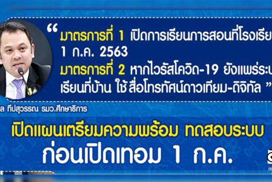 ศธ.เปิดแผนเตรียมความพร้อม ทดสอบระบบ ก่อนเปิดเทอม 2 มาตรการ 4 ระยะ เผย 1 ก.ค. เปิดภาคเรียน นักเรียนจะได้เรียนครบตามหลักสูตร