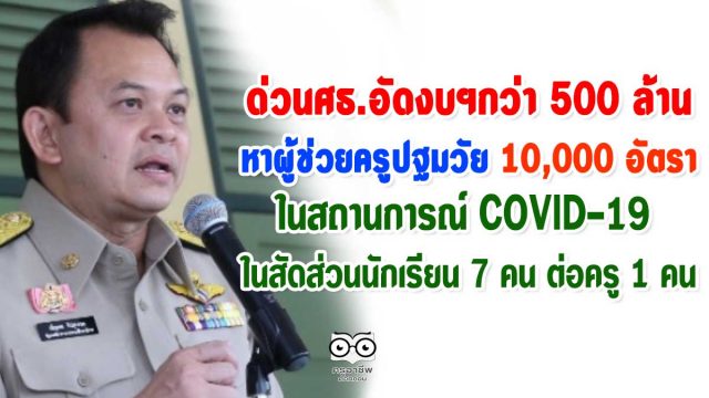 ด่วนศธ.อัดงบฯกว่า 500 ล้าน หาผู้ช่วยครูหมื่นอัตรา มาดูแลเด็กปฐมวัย ในสถานการณ์ COVID-19 ในสัดส่วนนักเรียน 7 คน ต่อครู 1 คน
