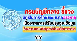 กรมบัญชีกลาง ชี้แจงสิทธิในการรักษาพยาบาลอาจหาย เนื่องจากการปรับปรุงฐานข้อมูล ต้องตรวจสอบสิทธิทุกครั้งก่อนเข้ารับการรักษา