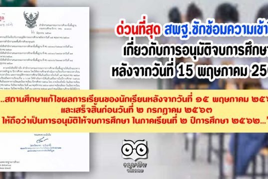 ด่วนที่สุด สพฐ.ซักซ้อมความเข้าใจเกี่ยวกับการอนุมัติจบการศึกษาหลังจากวันที่ 15 พฤษภาคม 2563