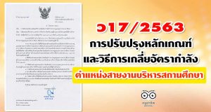 ว17/2563 การปรับปรุงหลักเกณฑ์และวิธีการเกลี่ยอัตรากำลังข้าราชการครูและบุคลากรทางการศึกษา ตําแหน่งสายงานบริหารสถานศึกษา