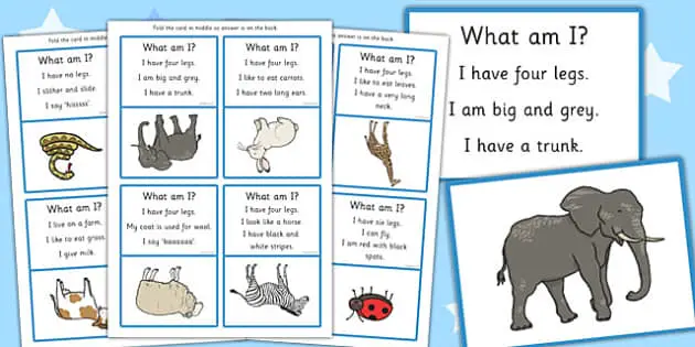 'What Am I?' Guessing Game Cards Animal Themed