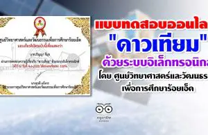 ขอเชิญชวนทำแบบทดสอบออนไลน์ "ดาวเทียม" ด้วยระบบอิเล็กทรอนิกส์ โดย ศูนย์วิทยาศาสตร์และวัฒนธรรมเพื่อการศึกษาร้อยเอ็ด