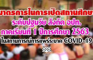 มาตรการในการเปิดสถานศึกษาระดับปฐมวัย สังกัด อปท. ภาคเรียนที่ 1 ปีการศึกษา 2563 ในช่วงสถานการณ์การแพร่ระบาด COVID-19