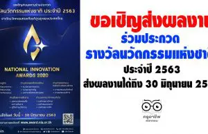 ขอเชิญส่งผลงานร่วมประกวด รางวัลนวัตกรรมแห่งชาติ ประจำปี 2563 วันนี้ - 30 มิถุนายน 2563