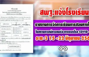 สพฐ.แจ้งโรงเรียน รายงานการจัดการเรียนการสอนทางไกล ในสถานการณ์การแพร่ระบาดของโรค COVID-19 ระยะ 3 15 -22 มิถุนายน 2563