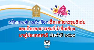 หลักเกณฑ์การคัดเลือกเด็กและเยาวชนดีเด่น และเด็กและเยาวชนที่นำชื่อเสียงมาสู่ประเทศชาติ ประจำปี ๒๕๖๔