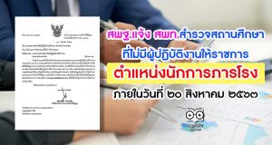 สพฐ.แจ้ง สพท. สำรวจสถานศึกษาที่ไม่มีผู้ปฏิบัติงานให้ราชการ ตำแหน่งนักการภารโรง ภายในวันที่ ๒๐ สิงหาคม ๒๕๖๓