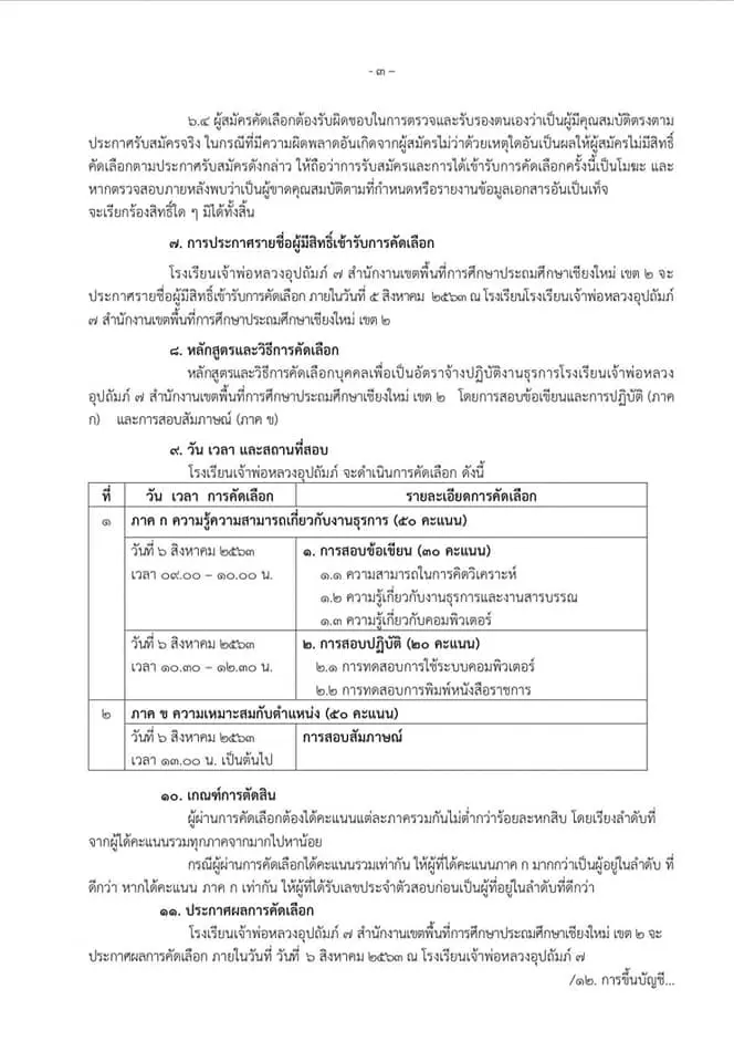 โรงเรียนเจ้าพ่อหลวงอุปถัมภ์ 7 จ.เขียงใหม่ รับสมัครธุรการ 1 อัตรา สมัคร 3-5 สิงหาคม 2563