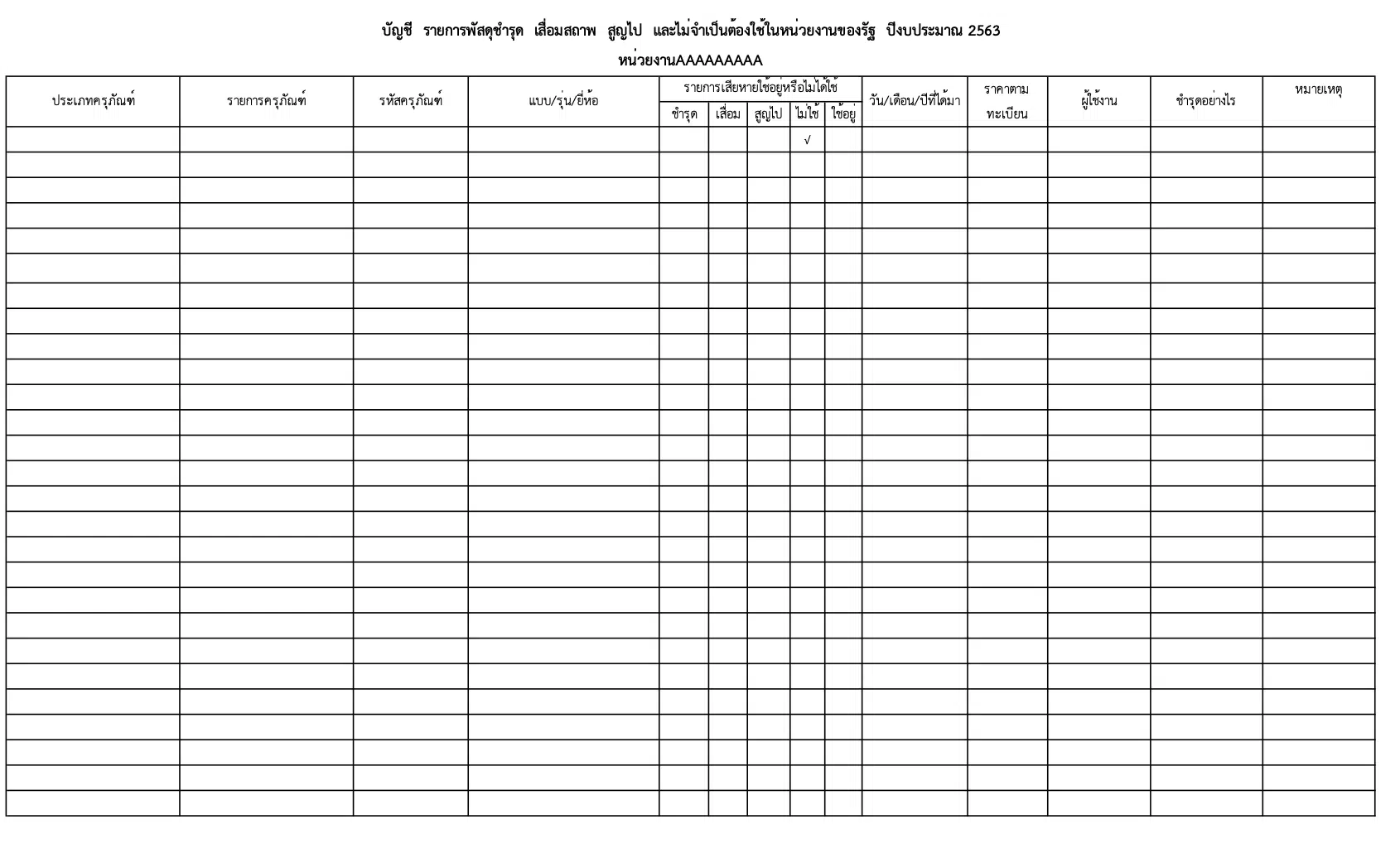 แบบสำหรับตรวจสอบพัสดุประจำปี (Excel โดย นายสวกฤต สร้างเสรี เพจ : เรียนรู้พัสดุกับครูน้อย)