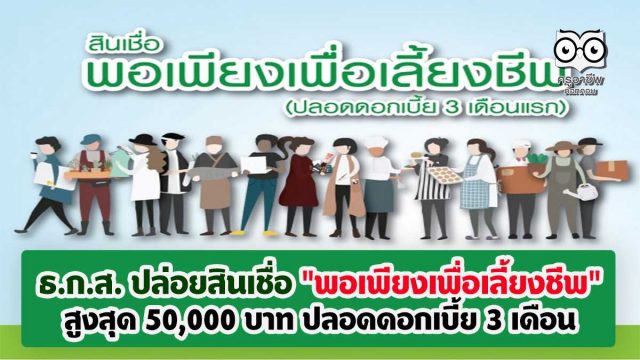 ธ.ก.ส. ปล่อยสินเชื่อ "พอเพียงเพื่อเลี้ยงชีพ"สูงสุด 50,000 บาท ปลอดดอกเบี้ย 3 เดือน