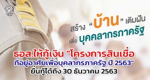 ธอส.ให้กู้เงิน "โครงการสินเชื่อที่อยู่อาศัยเพื่อบุคลากรภาครัฐ ปี 2563" ยื่นกู้ได้ถึง 30 ธันวาคม 2563