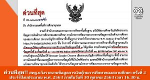 ด่วนที่สุด!! สพฐ.แจ้งโรงเรียน รายงานข้อมูลการเงินด้านการศึกษาของสถานศึกษา ครั้งที่ 2 ประจำปีงบประมาณ พ.ศ. 2563 ภายในวันที่ 30 ตุลาคม 2563 เวลา 16.30 น.