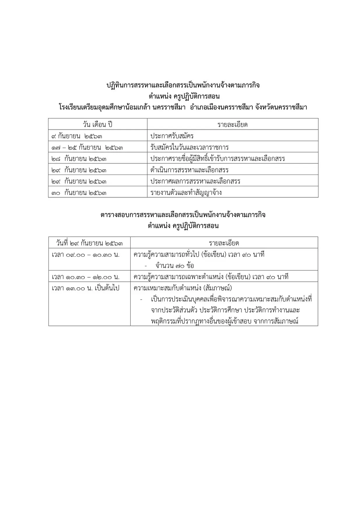 โรงเรียนเตรียมอุดมศึกษาน้อมเกล้า นครราชสีมา รับสมัครครูปฏิบัติการสอน จำนวน 8 วิชาเอก 12 อัตรา รับสมัคร 17-25 กันยายน 2563