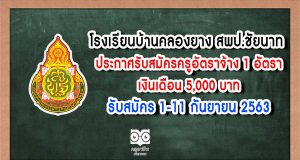 โรงเรียนบ้านคลองยาง สพป.ชัยนาท ประกาศรับสมัครครูอัตราจ้าง 1 อัตรา เงินเดือน 5,000 บาท รับสมัคร 1-11 กันยายน 2563