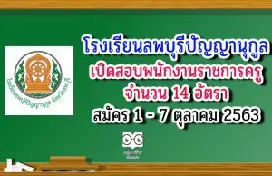 โรงเรียนลพบุรีปัญญานุกูล เปิดสอบพนักงานราชการทั่วไป ตำแหน่ง ครูผู้สอน จำนวน 14 อัตรา รับสมัครวันที่ 1 - 7 ตุลาคม 2563