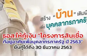 ธอส.ให้กู้เงิน "โครงการสินเชื่อที่อยู่อาศัยเพื่อบุคลากรภาครัฐ ปี 2563" ยื่นกู้ได้ถึง 30 ธันวาคม 2563