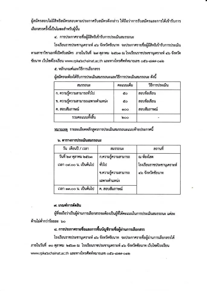 โรงเรียนราชประชานุเคราะห์ 46 จังหวัดชัยนาท เปิดสอบพนักงานราชการครู 2 อัตรา สมัคร 19 - 25 ตุลาคม 2563