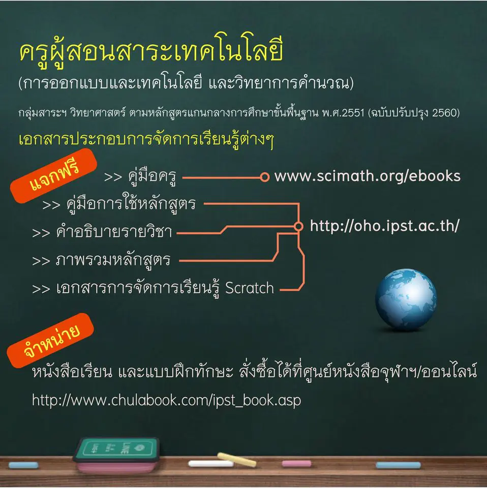 ดาวน์โหลด คู่มือการใช้หลักสูตร คำอธิบายรายวิชา เอกสารจัดการเรียนรู้ Scratch สำหรับครูผู้สอน การออกแบบเทคโนโลยีและวิทยาการคำนวณ