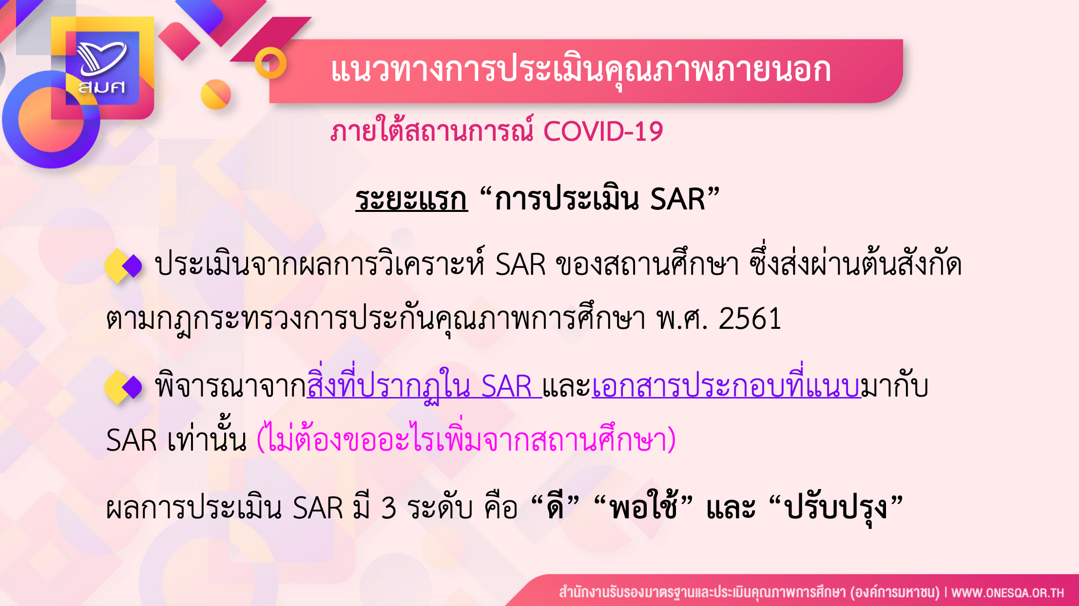 ระยะที่ 1 ประเมิน sar มี 3 ระดับ ปรับปรุง พอใช้ ดี