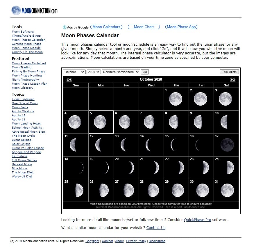 แนะนำ เว็บไซต์ปฏิทินดิถี (phase) ของดวงจันทร์