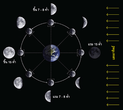 ภาพที่ 1 การเกิดข้างขึ้นข้างแรม ที่มา: Moon Connection