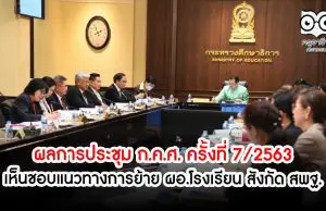 ผลการประชุมคณะกรรมการข้าราชการครูและบุคลากรทางการศึกษา (ก.ค.ศ.) ครั้งที่ 7/2563 เห็นชอบแนวทางการย้ายผู้อำนวยการสถานศึกษา สพฐ.