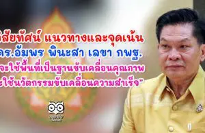 วิสัยทัศน์ แนวทางและจุดเน้น ดร.อัมพร พินะสา เลขา กพฐ. “จะใช้พื้นที่เป็นฐานขับเคลื่อนคุณภาพ จะใช้นวัตกรรมขับเคลื่อนความสำเร็จ”