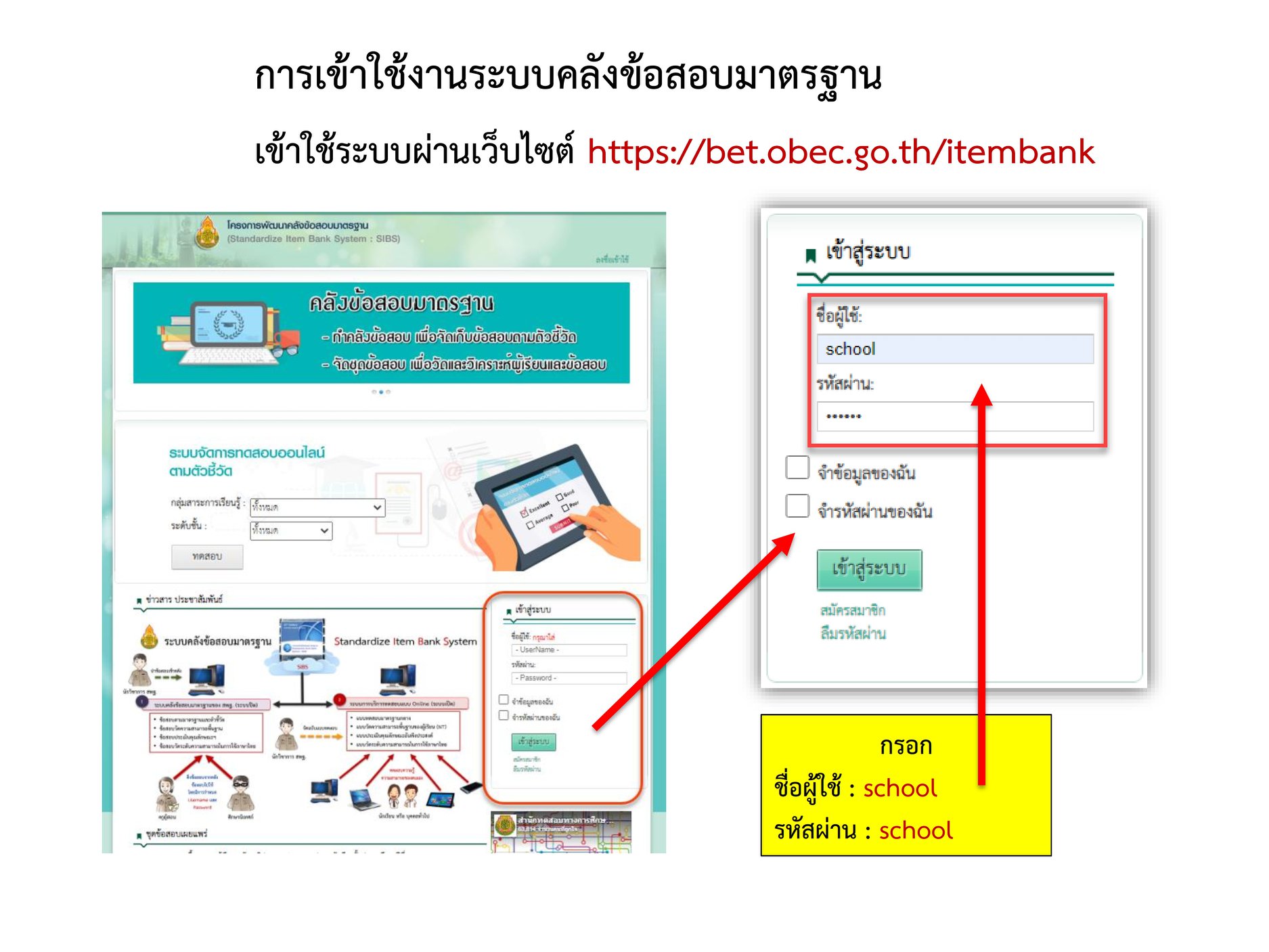 การเข้าใช้งานคลังข้อสอบมาตรฐาน