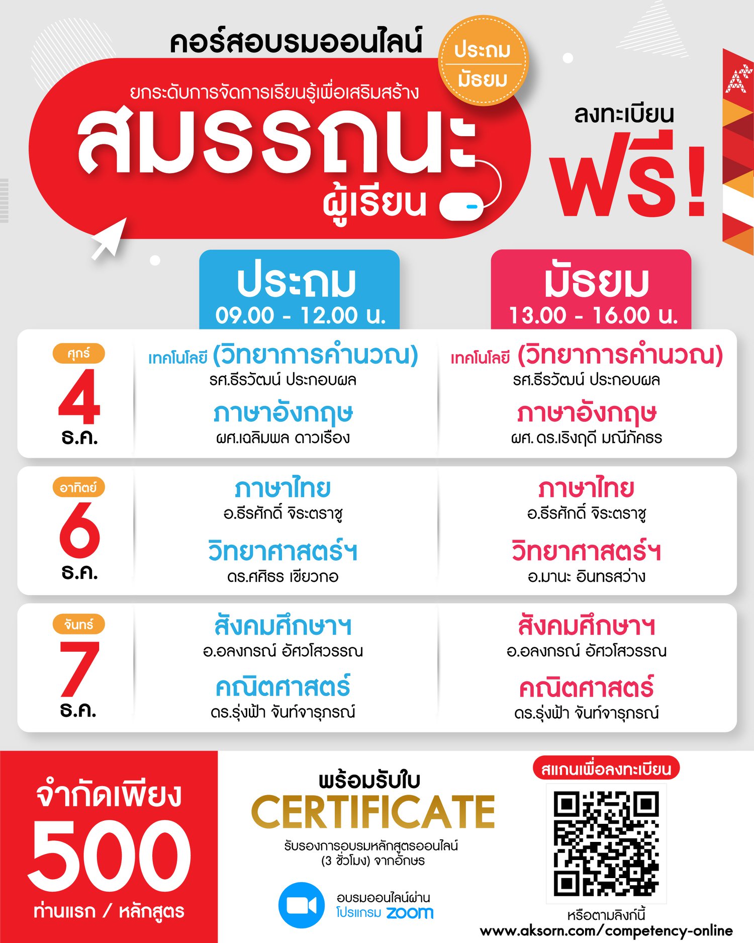 มาแล้ว!! คอร์สอบรมออนไลน์ กับ อจท. โครงการ "ยกระดับการเรียนรู้ เพื่อเสริมสร้างสมรรถนะผู้เรียน" รับเกียรติบัตรฟรี