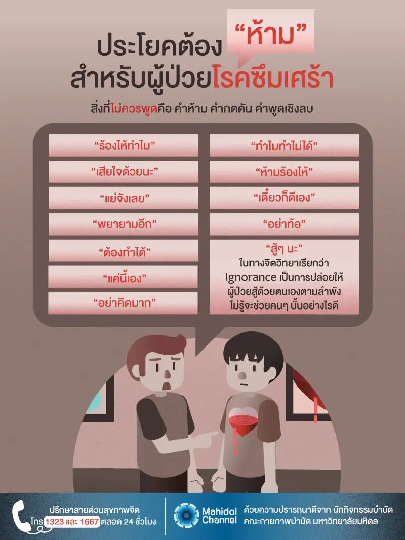 ประโยคต้องห้าม ที่ควรหลีกเลี่ยง สำหรับผู้ป่วยซึมเศร้า