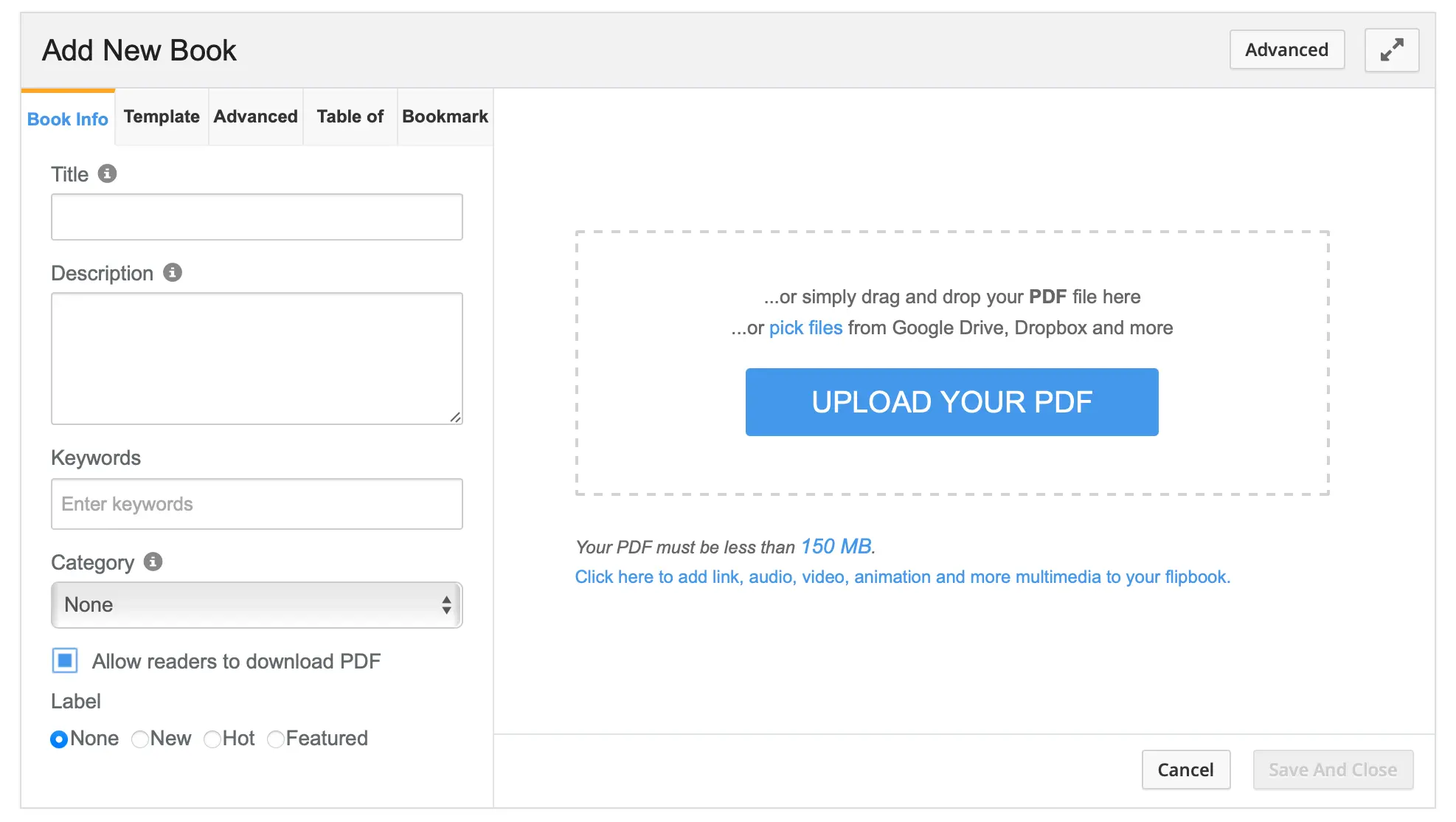 คลิกปุ่ม UPLOAD YOUR PDF  เพื่อเลือกไฟล์ PDF ทำการอัพโหลดเข้าสู่ระบบ 