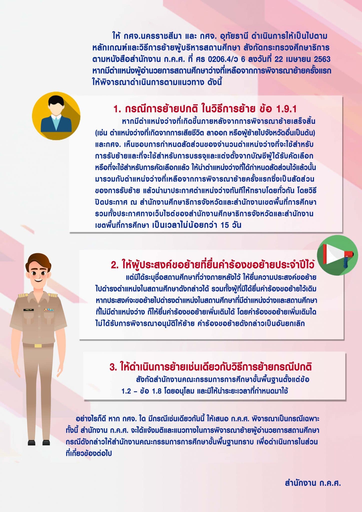 แนวทางการย้ายผู้บริหารสถานศึกษา สังกัด สพฐ. ตามหลักเกณฑ์และวิธีการ ฯ (ว 6/2563)