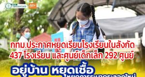 กทม.ประกาศหยุดเรียนโรงเรียนในสังกัด 437 โรงเรียน และศูนย์เด็กเล็ก 292 ศูนย์